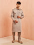 Men's Grey Fine Satin Kurta Pyjama Set Shirt Collar Button Placket